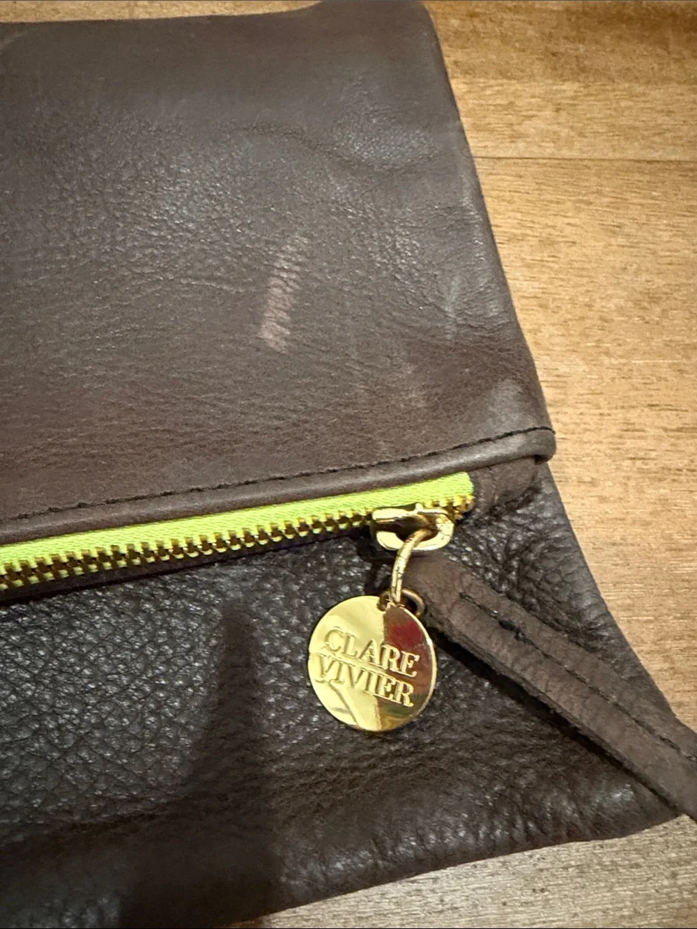 Men's Brown Leather Clutch with Yellow Zipper